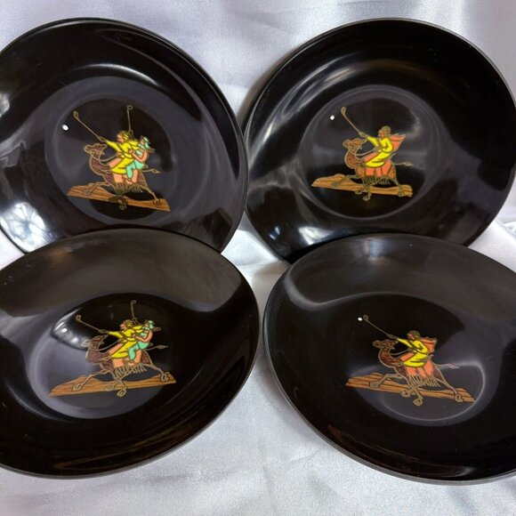 Vintage Set of 4 COUROC Anheuser Busch Black 8" Bowls - Inlaid Camel Golf Polo - Picture 1 of 6